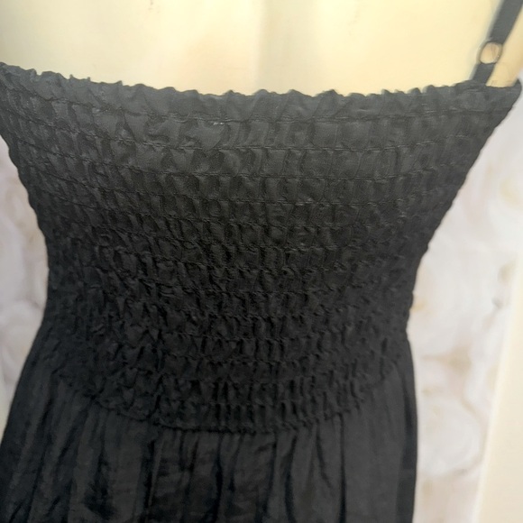 AUW SMOCKED BODICE BLACK FLARE HEM MAXI DRESS BOHO CHIC LARGE - Picture 7 of 15